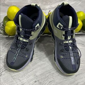 “ON” Brand Trail Navy Sneakers with Light Green Pull Tabs